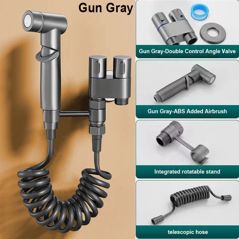 Zinc Alloy Wall-Mount Toilet Bidet Sprayer Set with Dual Outlet - Loovy # 