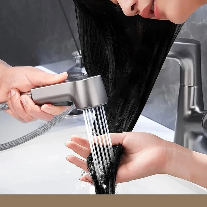 360-Degree Rotating Pull-Out Bathroom Faucet with Hot and Cold Water Control - Loovy # 