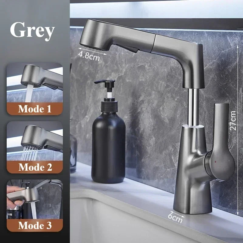 360-Degree Rotating Pull-Out Bathroom Faucet with Hot and Cold Water Control - Loovy # 