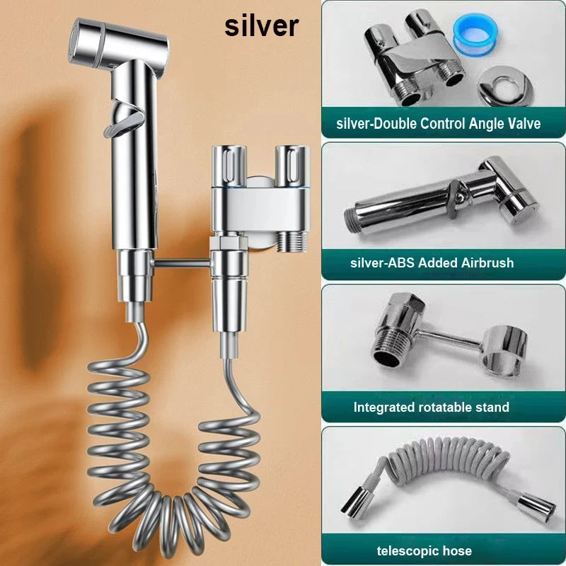 Zinc Alloy Wall-Mount Toilet Bidet Sprayer Set with Dual Outlet - Loovy # 