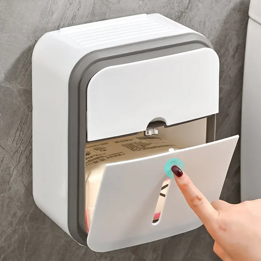 Waterproof Wall-Mounted Drawstring Tissue Holder – Non-Perforated Toilet Paper Storage Rack - Loovy # 