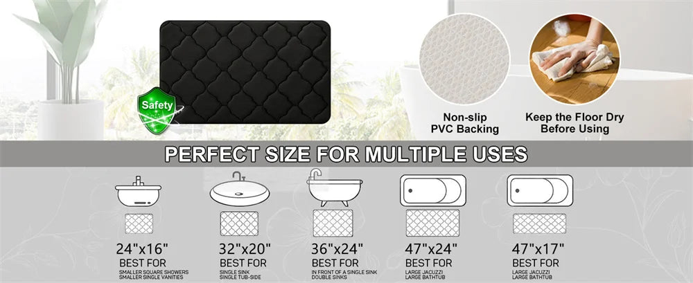 Memory Foam Bath Mat – Super Absorbent, Non-Slip Bathroom Rug, Bathrooms, restrooms, kitchens & doorways - Loovy # 