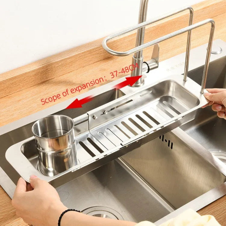 Telescopic Stainless Steel Sink Shelf - Adjustable Organizer for Sponges, Brushes & More - Loovy # 