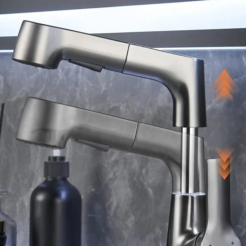 360-Degree Rotating Pull-Out Bathroom Faucet with Hot and Cold Water Control - Loovy # 