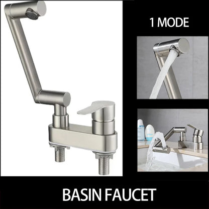 304 Stainless Steel Sink Faucet – Deck-Mounted, 360° Rotating Hot & Cold Mixer - Loovy # 