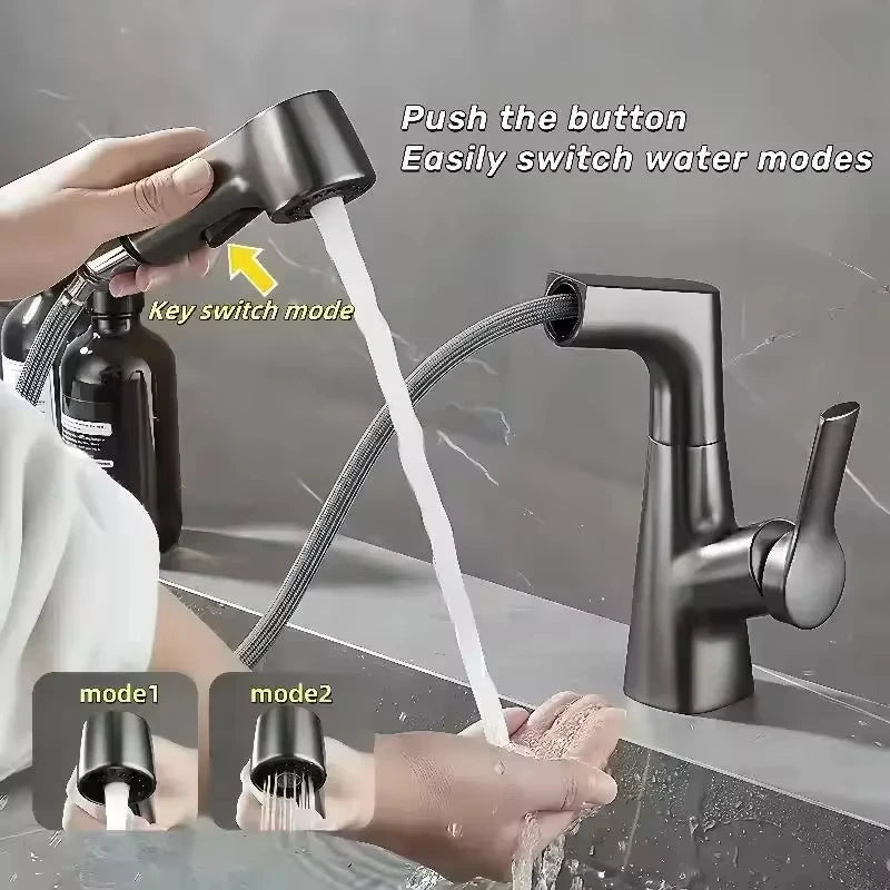 360-Degree Rotating Pull-Out Bathroom Faucet with Hot and Cold Water Control - Loovy # 