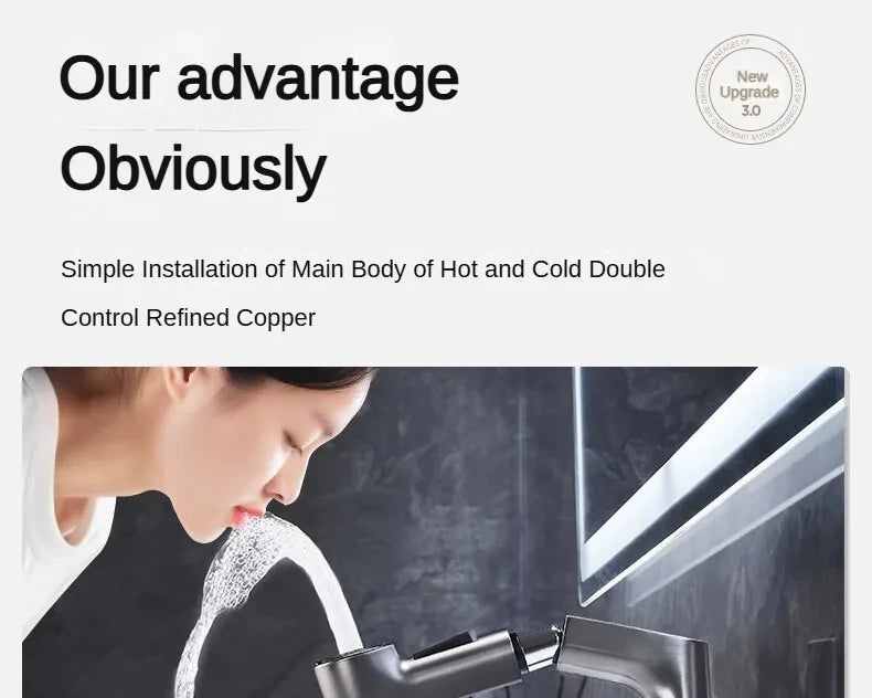 360-Degree Rotating Pull-Out Bathroom Faucet with Hot and Cold Water Control - Loovy # 