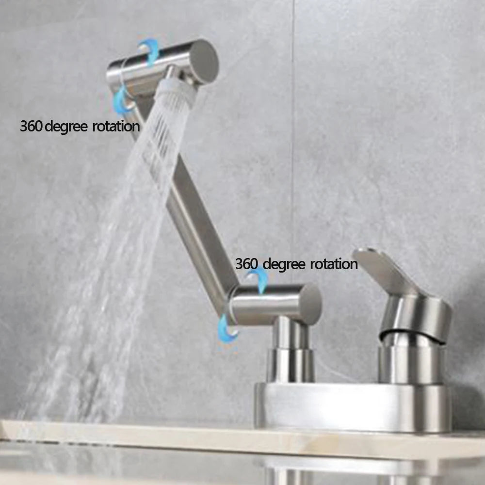 304 Stainless Steel Sink Faucet – Deck-Mounted, 360° Rotating Hot & Cold Mixer - Loovy # 