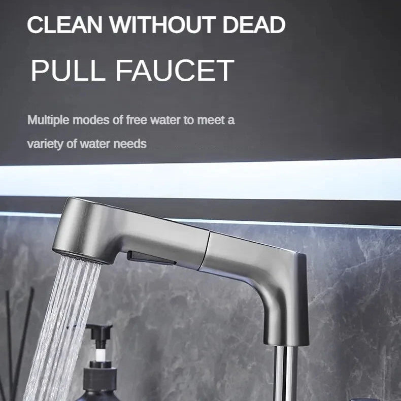 360-Degree Rotating Pull-Out Bathroom Faucet with Hot and Cold Water Control - Loovy # 