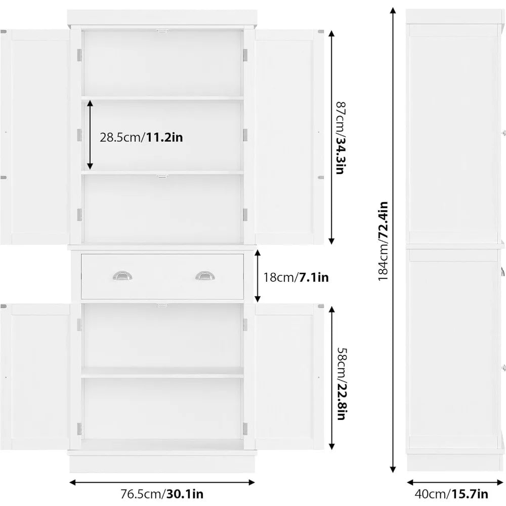 Utility Pantry Storage Cabinet - Freestanding with Doors & Drawers - Loovy # 