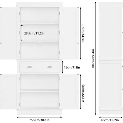 Utility Pantry Storage Cabinet - Freestanding with Doors & Drawers - Loovy # 
