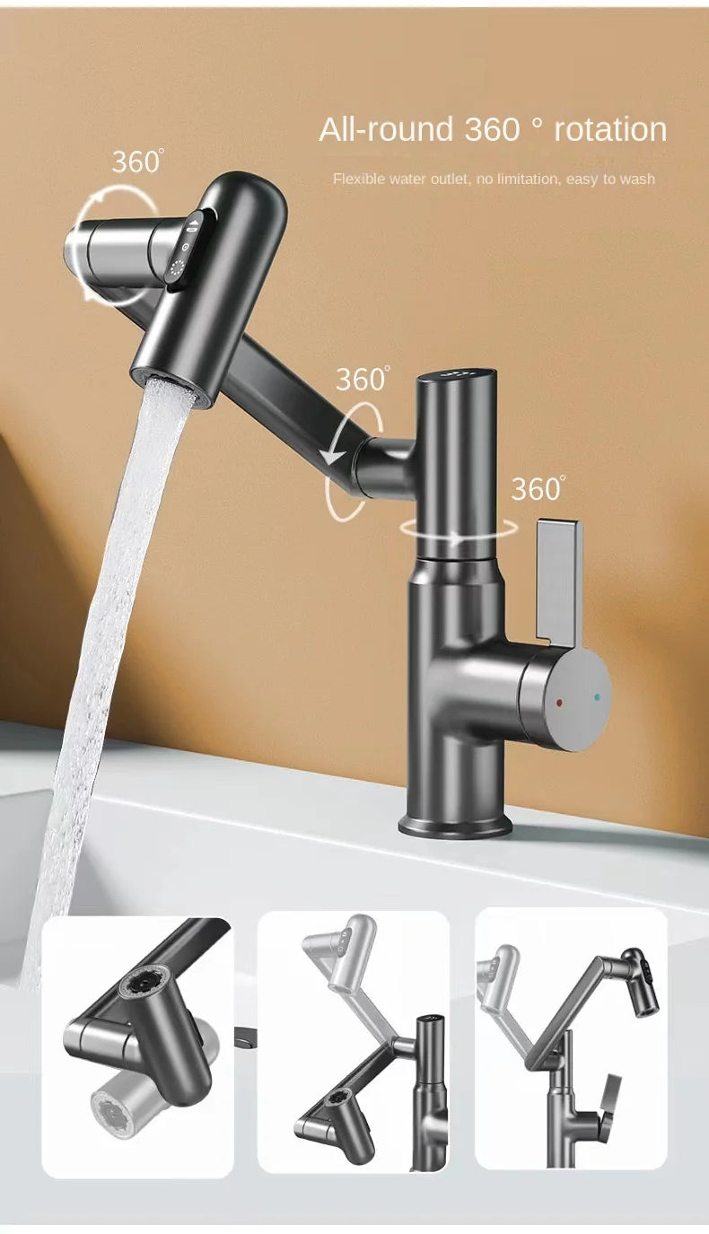 Digital Display LED Bathroom Basin Faucet – 360° Rotation, Hot & Cold Water Mixer - Loovy # 