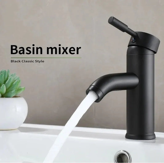 Minimalist Black Bathroom Faucet – Hot and Cold Water Mixer for Modern Elegance - Loovy # 