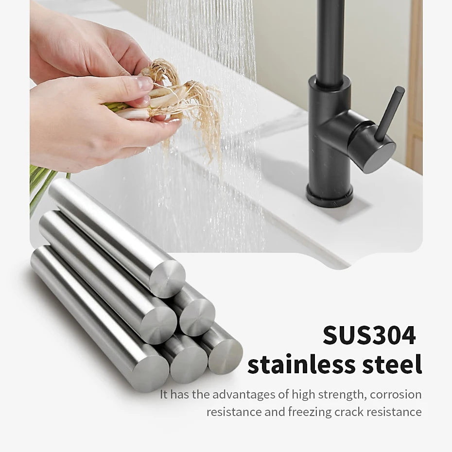 304 Stainless Steel Pull-Out Kitchen Faucet – Waterfall Hot and Cold Mixed Water Sink Tap, Multi-Function Rinse, Rotate - Loovy # 