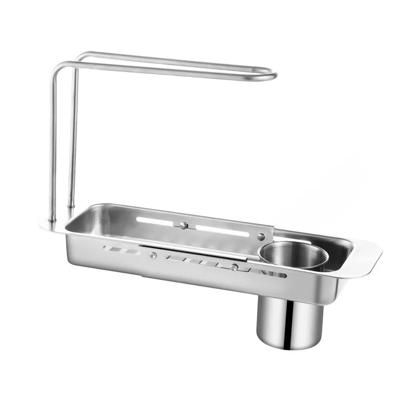 Telescopic Stainless Steel Sink Shelf - Adjustable Organizer for Sponges, Brushes & More - Loovy # 