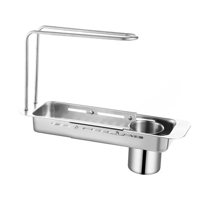 Telescopic Stainless Steel Sink Shelf - Adjustable Organizer for Sponges, Brushes & More - Loovy # 