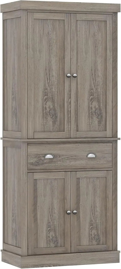 Utility Pantry Storage Cabinet - Freestanding with Doors & Drawers - Loovy # 