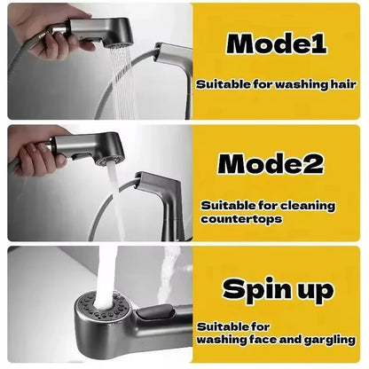 360-Degree Rotating Pull-Out Bathroom Faucet with Hot and Cold Water Control - Loovy # 