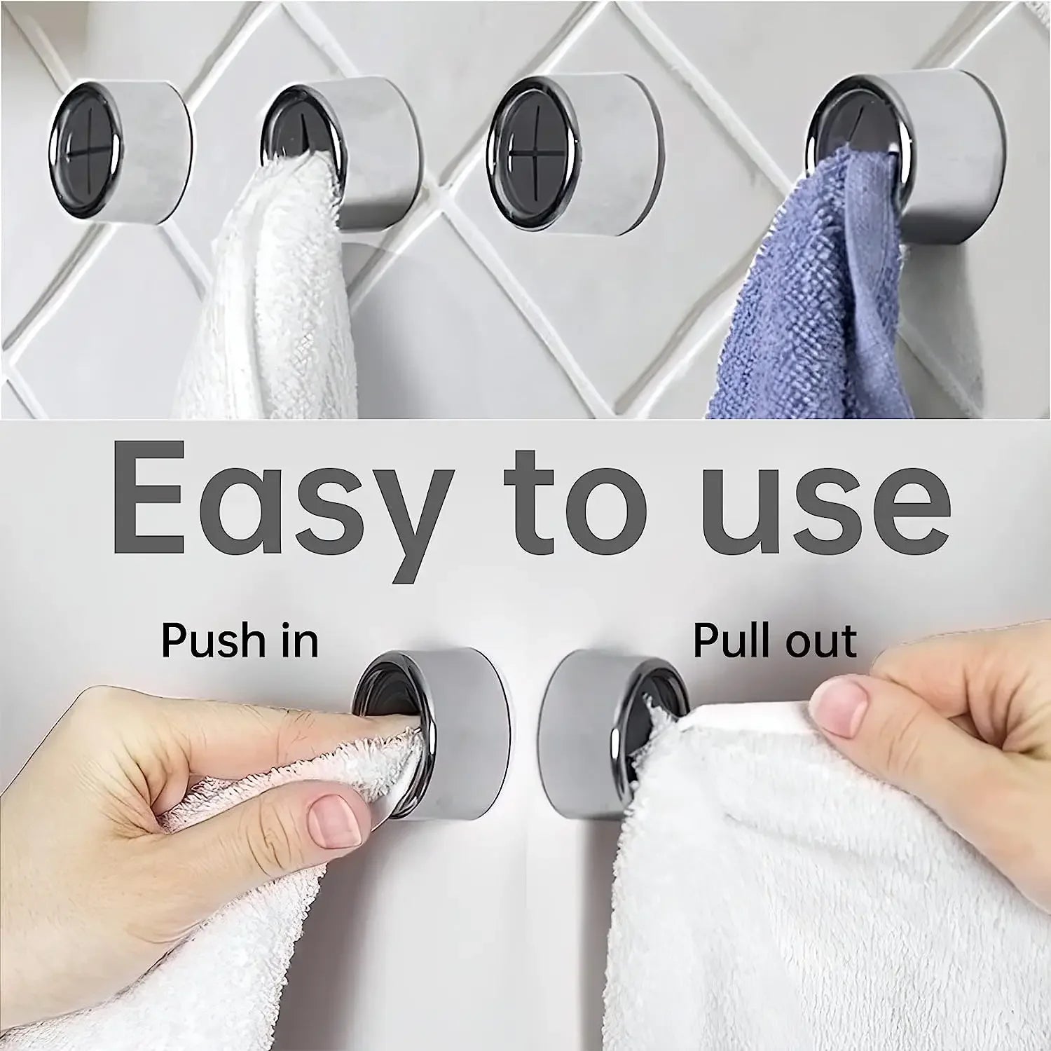 Self-Adhesive Towel Hooks - Wall Mounted for Bathroom & Kitchen - Loovy # 