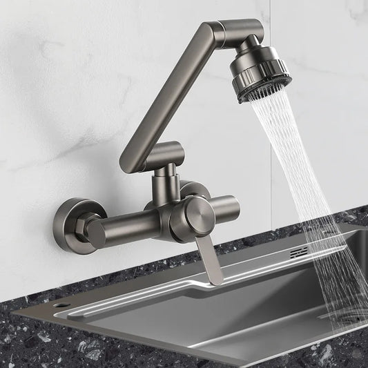 Stainless Steel 4-Mode Kitchen Faucet - Wall Mounted Cold & Hot Water Mixer Tap - Loovy # 