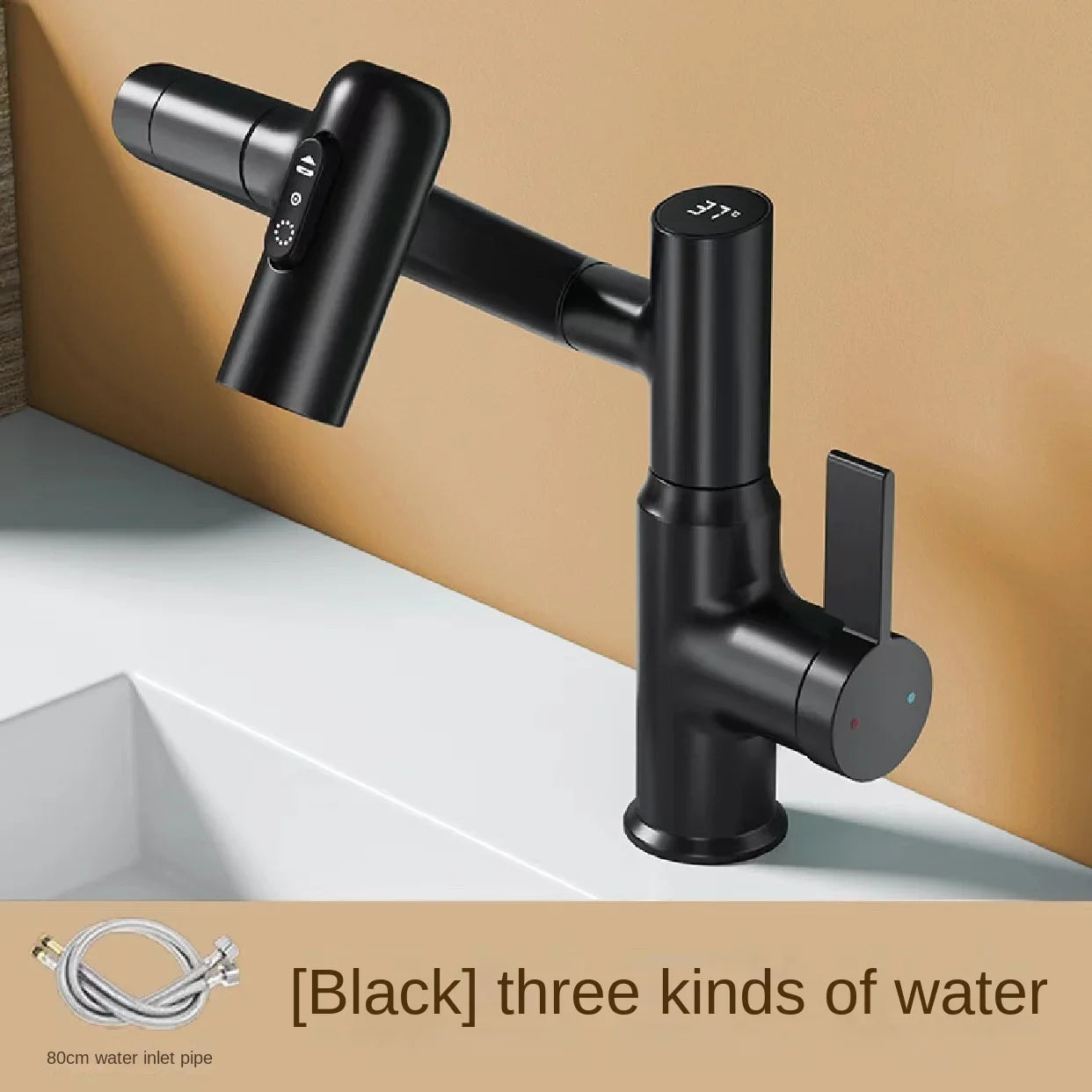 Digital Display LED Bathroom Basin Faucet – 360° Rotation, Hot & Cold Water Mixer - Loovy # 