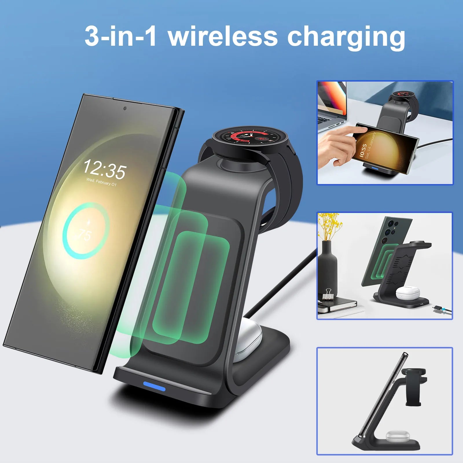 3-in-1 Wireless Charging Station for Samsung Galaxy Devices - Loovy # 