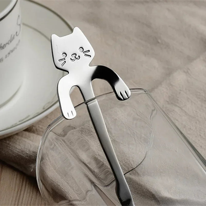 Cute Cat Coffee Spoon - Stainless Steel Dessert Spoon for Kids & Adults - Loovy # 