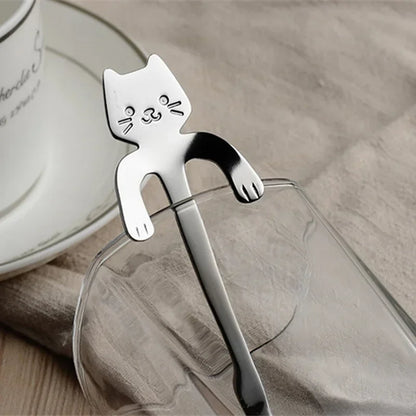 Cute Cat Coffee Spoon - Stainless Steel Dessert Spoon for Kids & Adults - Loovy # 