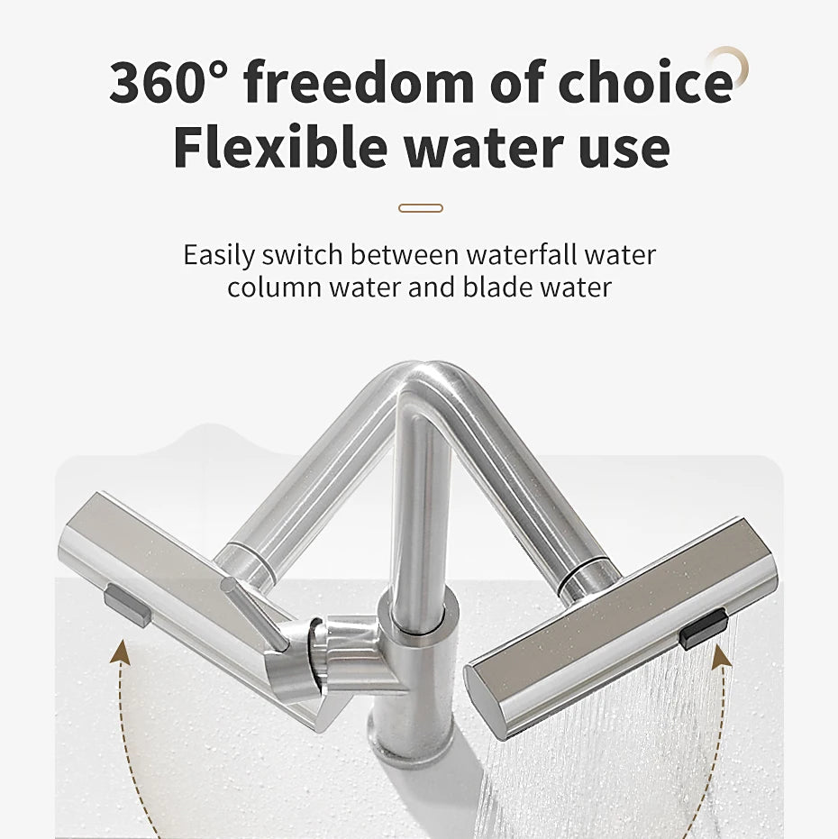 304 Stainless Steel Pull-Out Kitchen Faucet – Waterfall Hot and Cold Mixed Water Sink Tap, Multi-Function Rinse, Rotate - Loovy # 