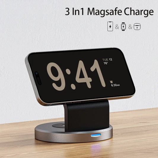 3-in-1 Magnetic Wireless Charger Stand – Fast Charging Dock Station for iPhone, Apple Watch, and AirPods - Loovy # 