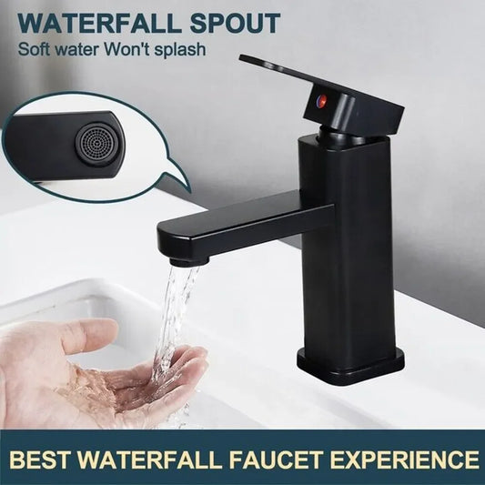 Bathroom Faucet Hot & Cold Mixer - Deck Mounted Square Design - Loovy # 