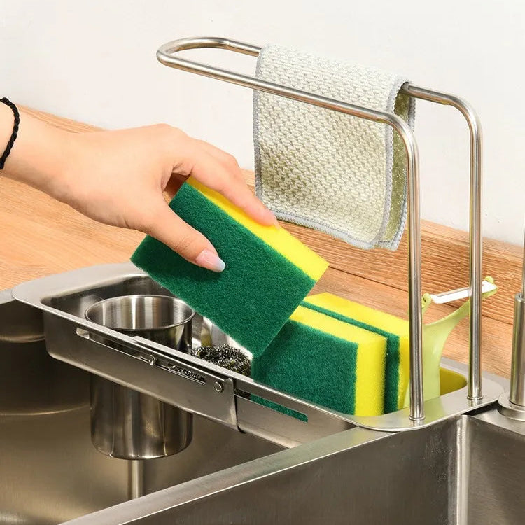Telescopic Stainless Steel Sink Shelf - Adjustable Organizer for Sponges, Brushes & More - Loovy # 