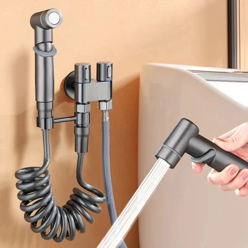Zinc Alloy Wall-Mount Toilet Bidet Sprayer Set with Dual Outlet - Loovy # 