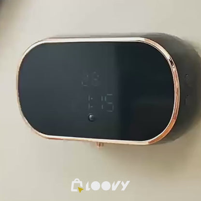 Distributeur de savon intelligent monté au mur avec détection sans contact par infrarouge, adapté pour les cuisines et les salles de bains.