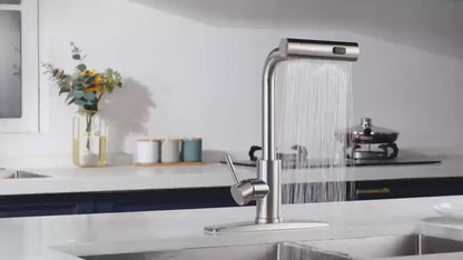 Robinet de cuisine escamotable en acier inoxydable 304 – Robinet de lavabo à eau chaude et froide en cascade, rinçage multifonction, rotation