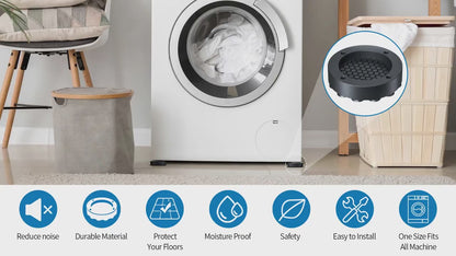 4 Pack Anti-Vibration Washing Machine Pads - Reduces Noise & Protects Floors