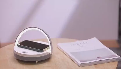 Multifunction Wireless Charger with Bluetooth Speaker & Wooden Table Lamp